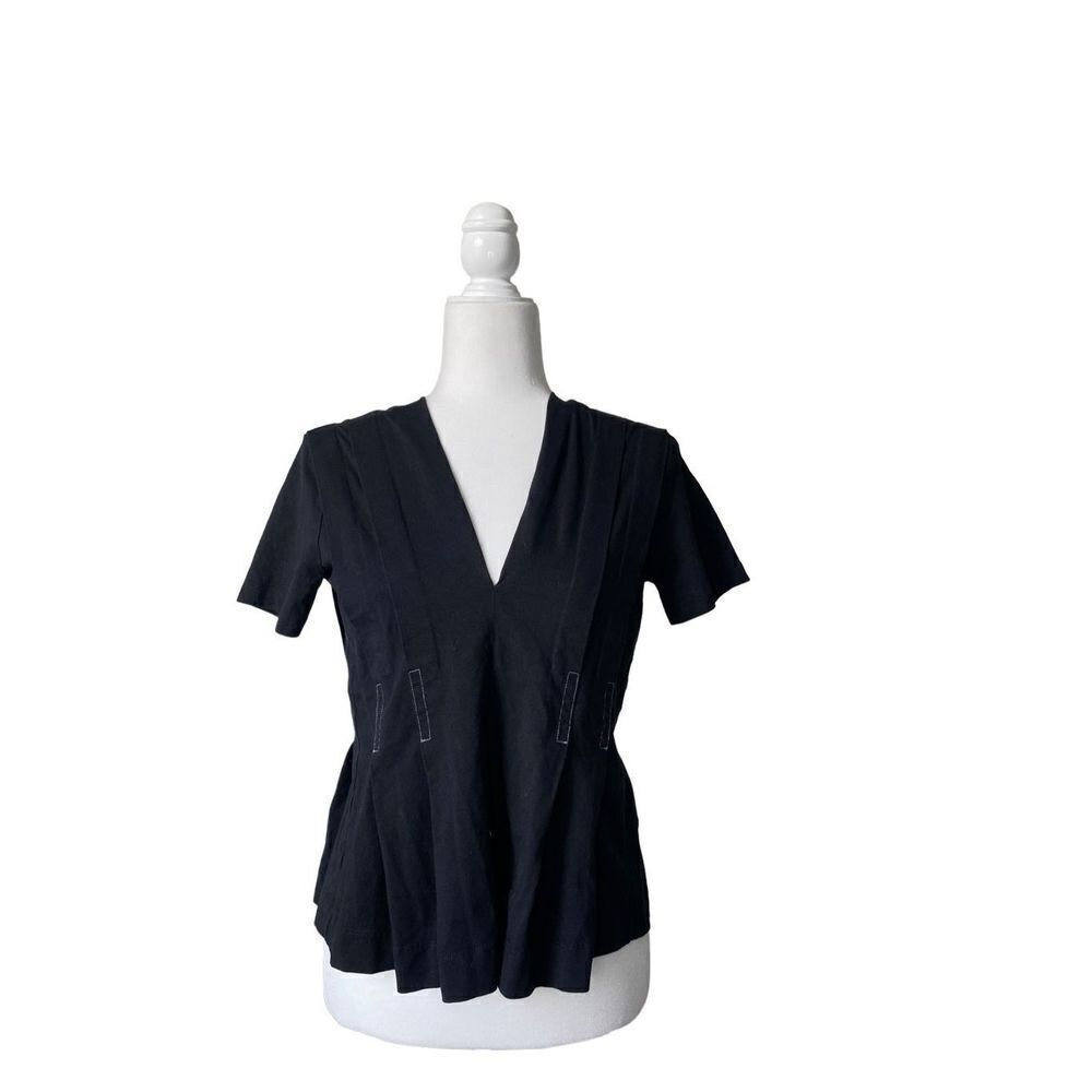 Sandro Paris Black Cotton Pleated Blouse